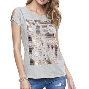 Juicy Couture “Yes I Can” Copper Sequins Gray Top Cut Out Sleeves Women’s XS